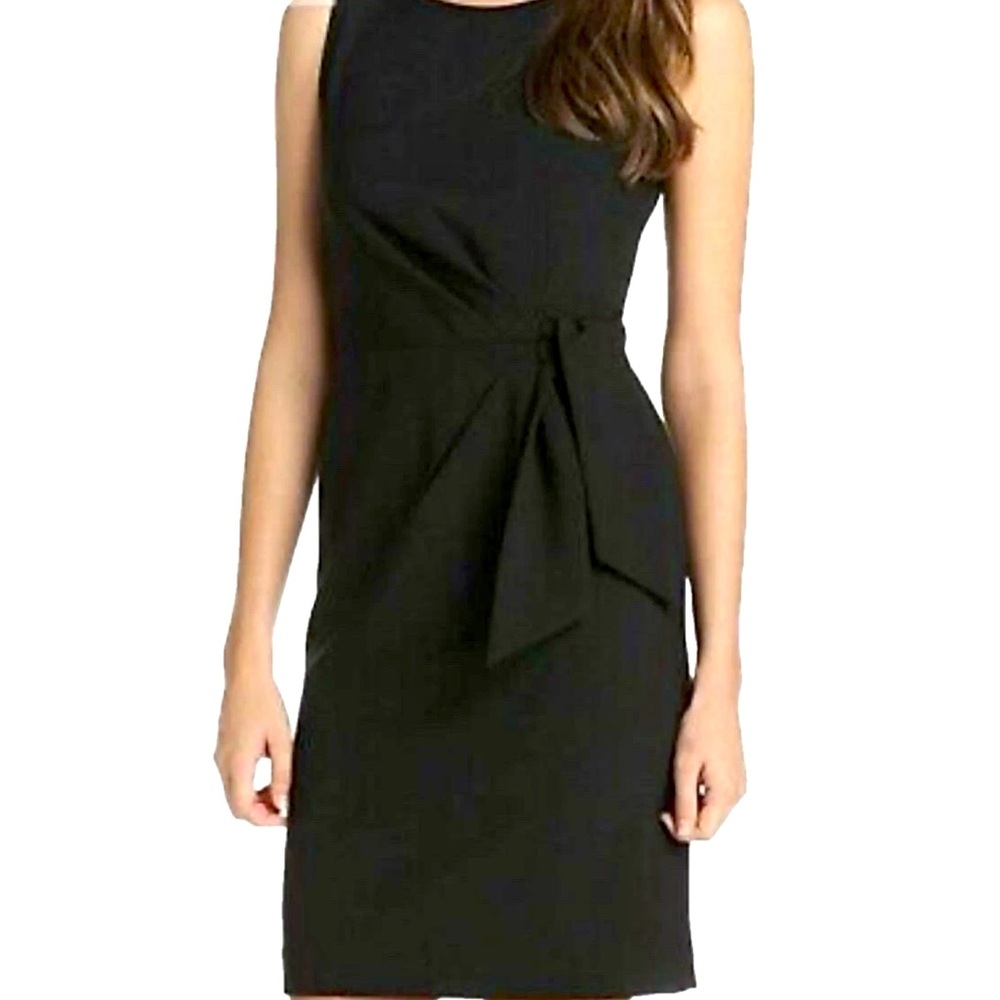 Anne Klein Sleeveless Black Wool-blend Tie Waist Midi Dress 4